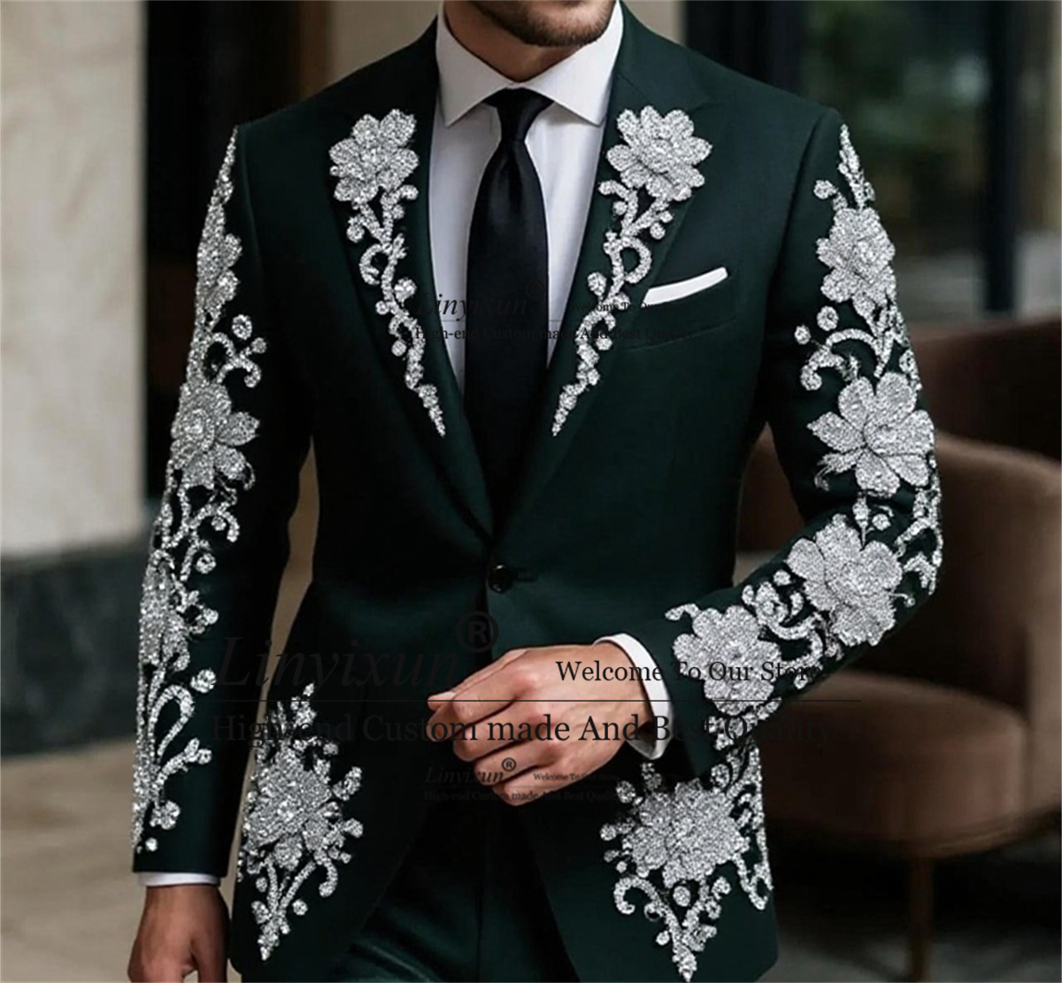 Mens Fashion Trajes - موضة بلورات الأزهار الرجال دعوى لحفل